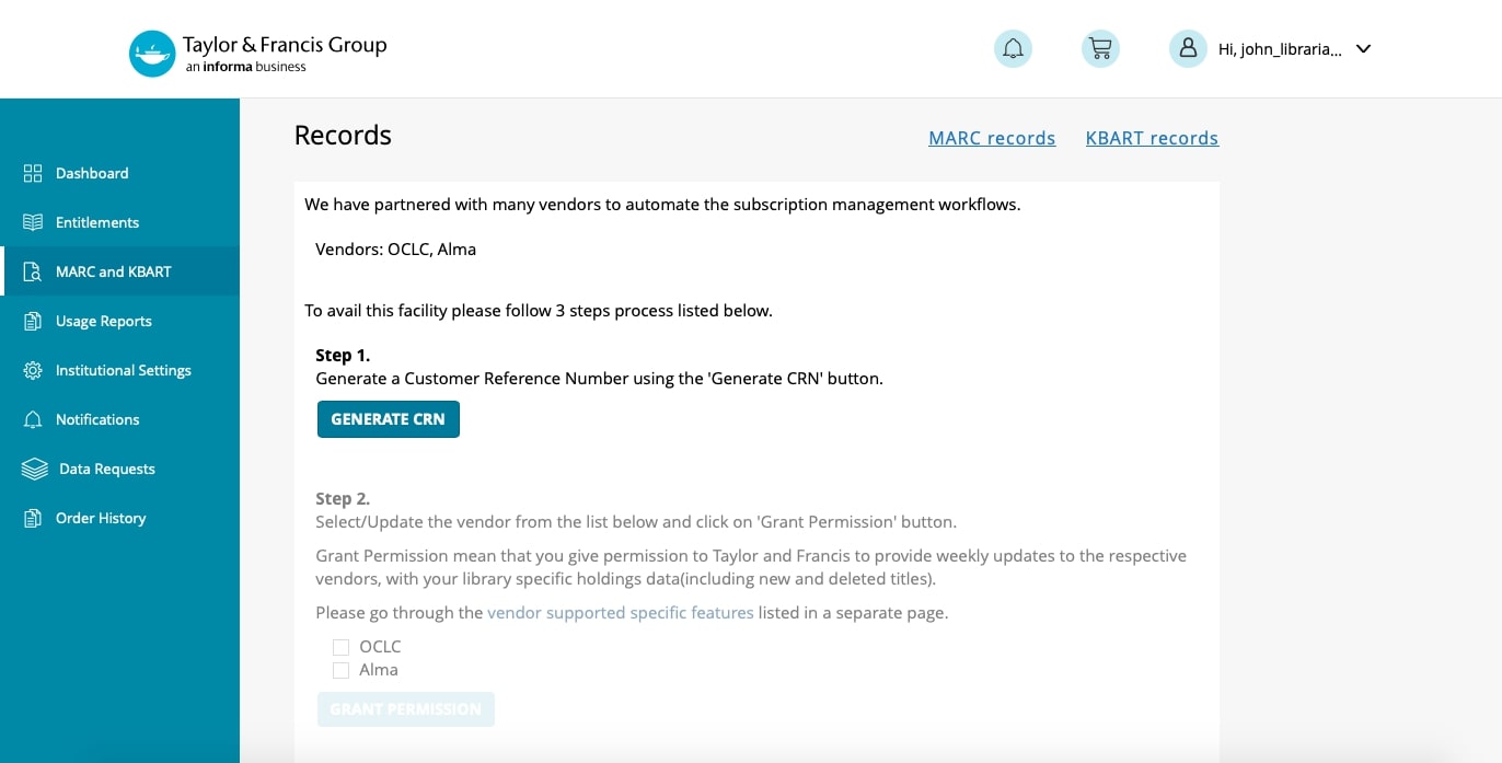 Generate CRN Screen